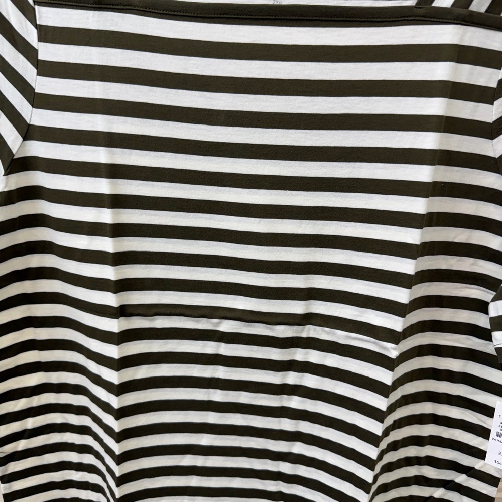 Talbots Olive and Cream Striped Top